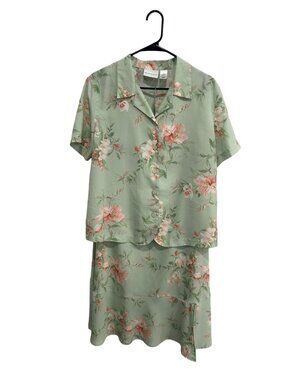 Alfred Dunner 14/16 Floral Top Midi Skirt Two Piece Set Cottagecore Boho